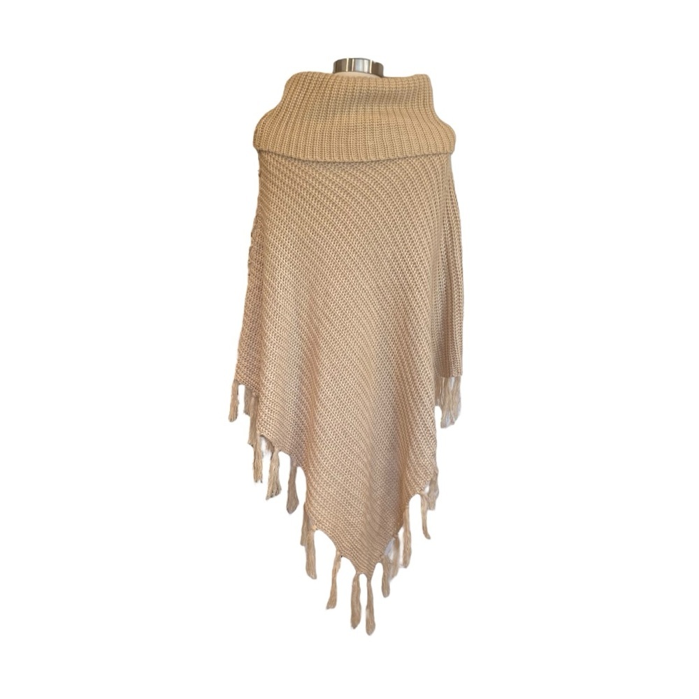 Crochet Knit Shawl Poncho with Rose Appliqué - Picture 6 of 6